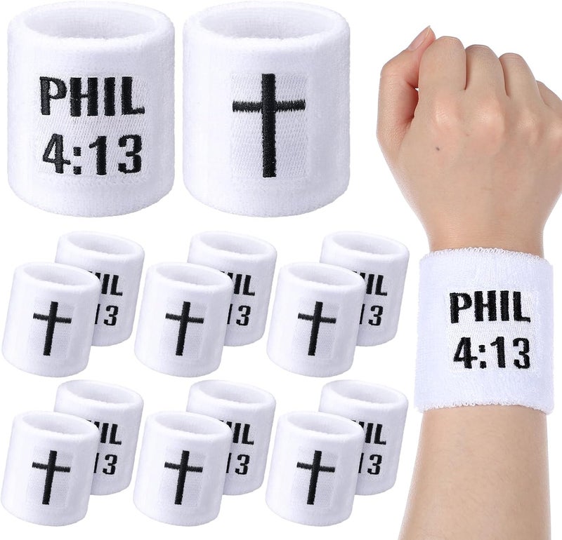 Misdary 6 Pair Faith Cross Drip Wristband Baseball Drip Baseball Accessories Cross Sports Wristband Absorbent Sweat Band Athletic Christian Faith for Sports Basketball Football Gym Workout - Image 1